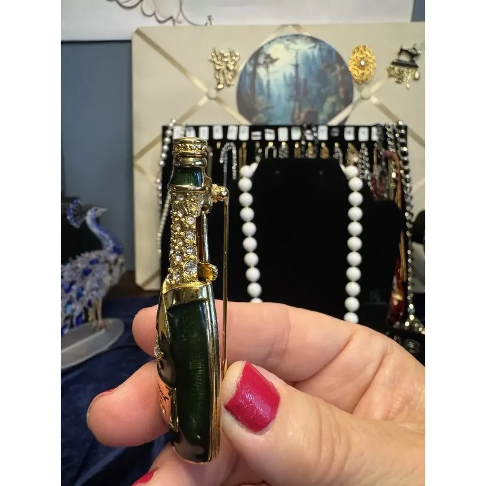 Rare Graziano Vintage 2000 Champagne Bottle Mechanical Brooch Pop Open Cork Y2K
